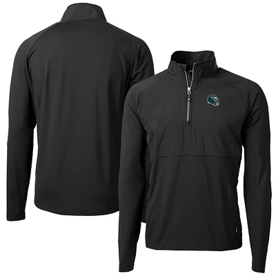 Men's Cutter & Buck Black Philadelphia Eagles Helmet Adapt Eco Knit Hybrid Recycled Quarter-Zip Pullover Top