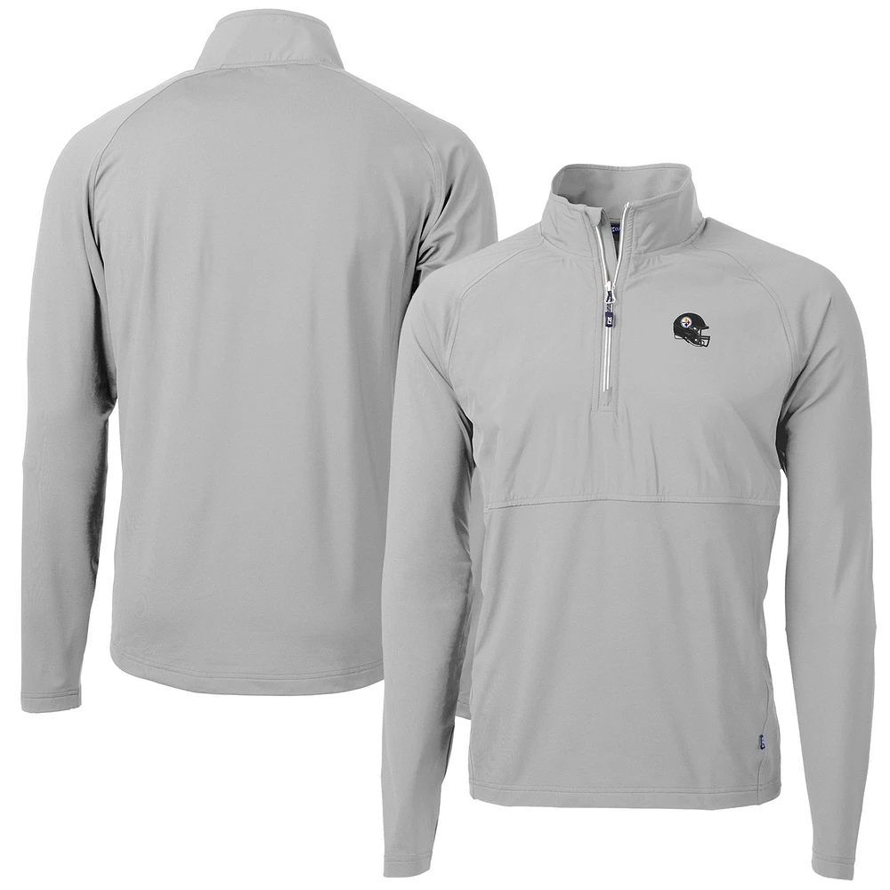 Men's Cutter & Buck Silver Pittsburgh Steelers Helmet Adapt Eco Knit Hybrid Recycled Quarter-Zip Pullover Top