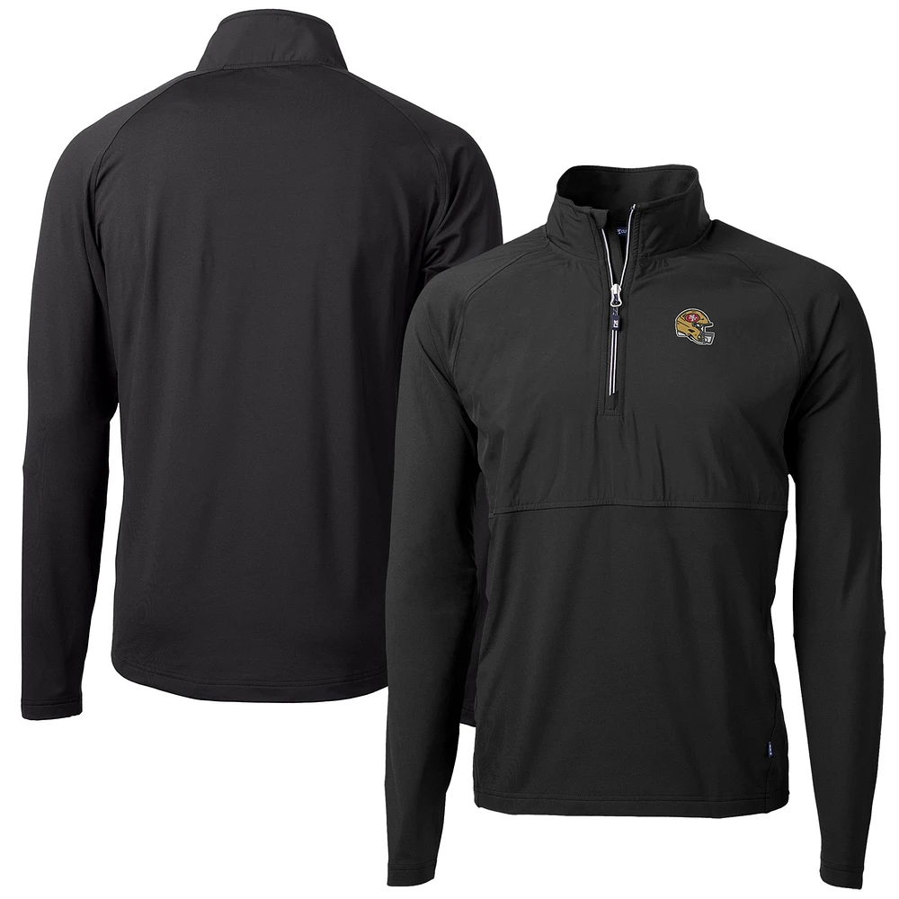 Men's Cutter & Buck Black San Francisco 49ers Helmet Adapt Eco Knit Hybrid Recycled Quarter-Zip Pullover Top