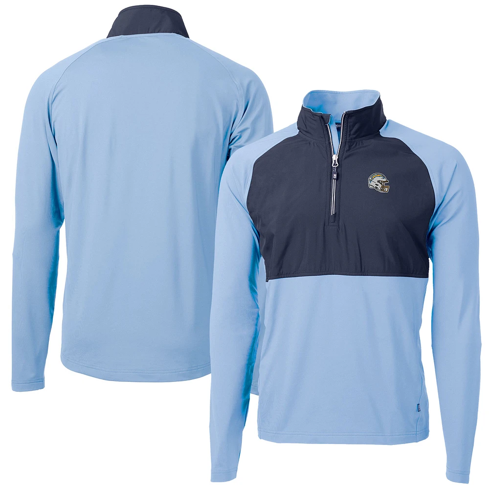 Men's Cutter & Buck Purple Los Angeles Chargers Helmet Adapt Eco Knit Hybrid Recycled Quarter-Zip Pullover Top