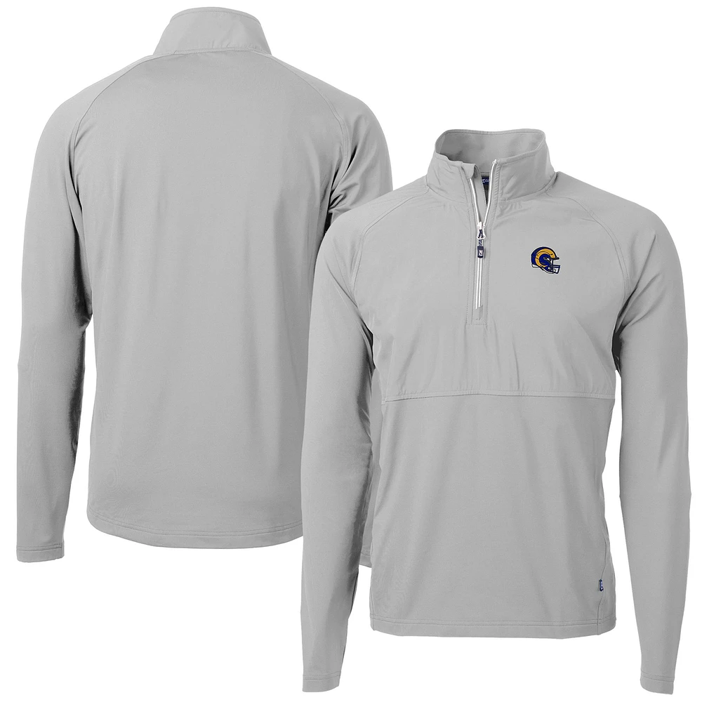 Men's Cutter & Buck Silver Los Angeles Rams Helmet Adapt Eco Knit Hybrid Recycled Quarter-Zip Pullover Top