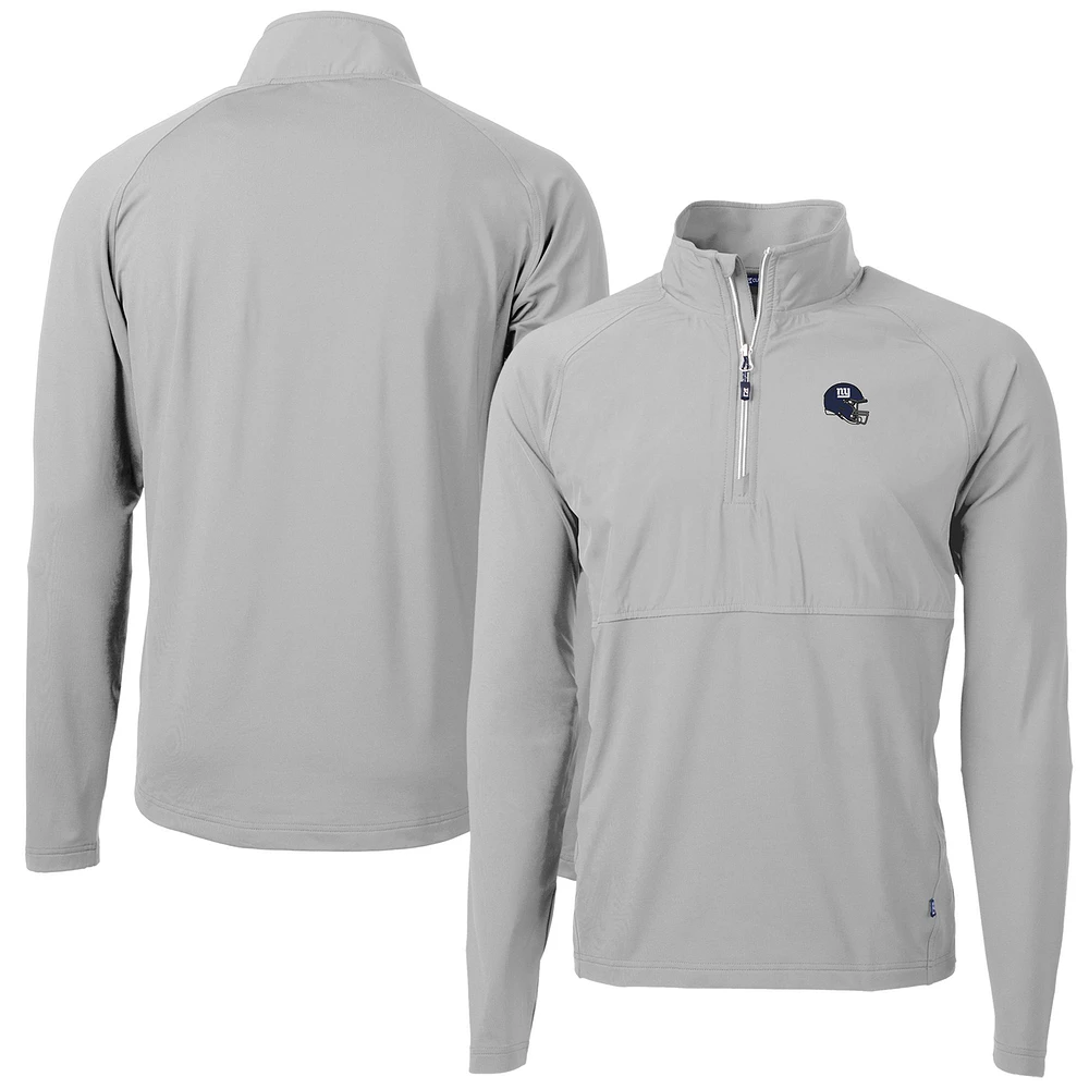 Men's Cutter & Buck Silver New York Giants Helmet Adapt Eco Knit Hybrid Recycled Quarter-Zip Pullover Top