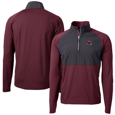 Men's Cutter & Buck Burgundy Washington Commanders Helmet Adapt Eco Knit Hybrid Recycled Quarter-Zip Pullover Top