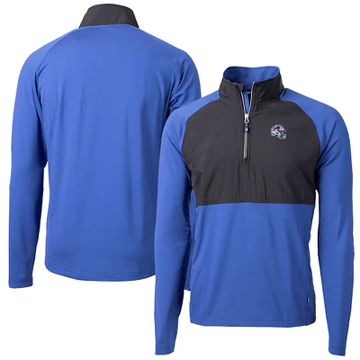 Men's Cutter & Buck Royal Buffalo Bills Helmet Adapt Eco Knit Hybrid Recycled Quarter-Zip Pullover Top