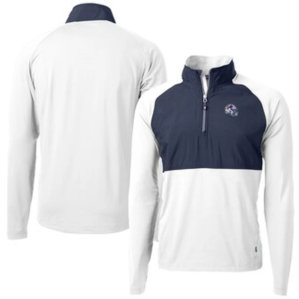 Men's Cutter & Buck White Buffalo Bills Helmet Adapt Eco Knit Hybrid Recycled Quarter-Zip Pullover Top