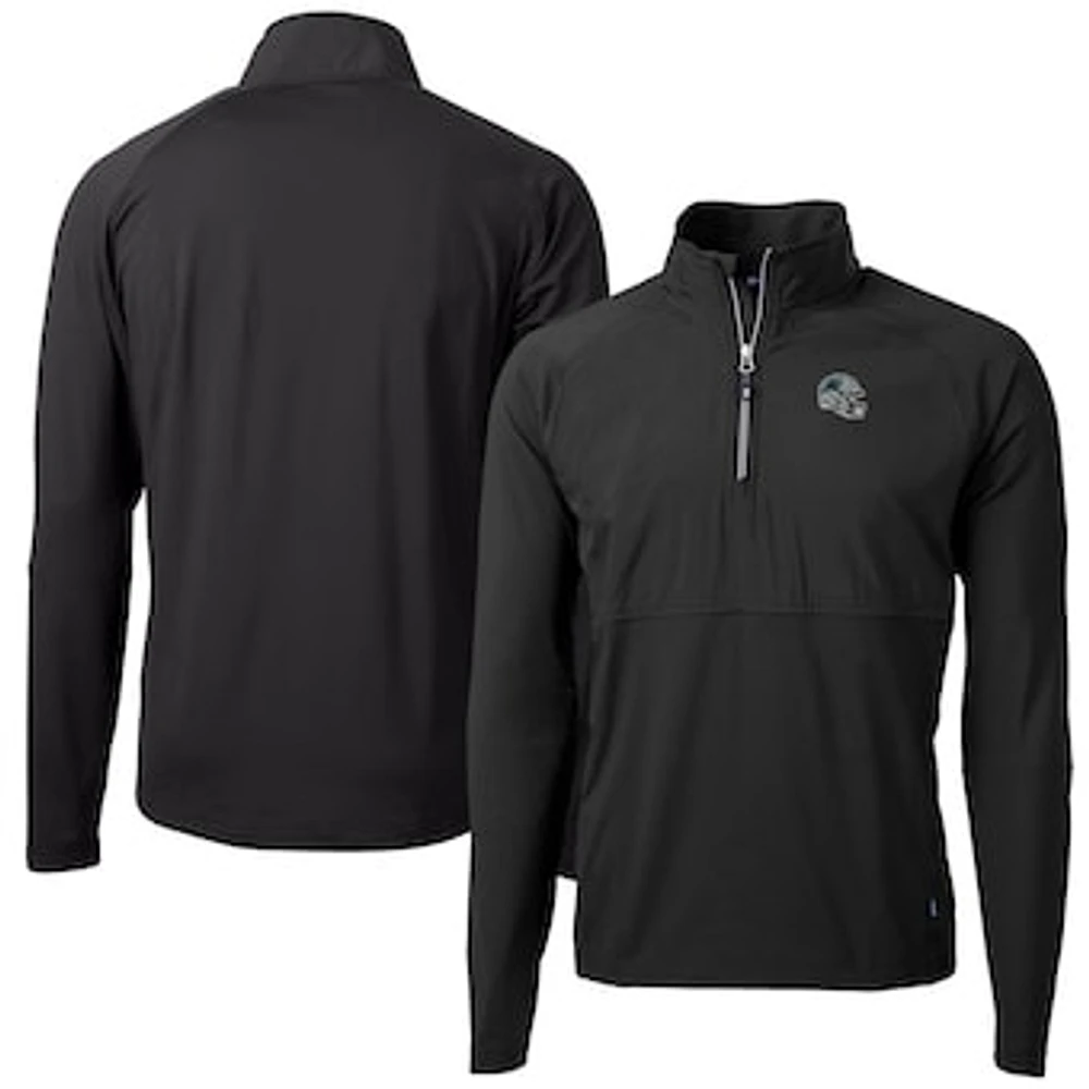Men's Cutter & Buck Black Carolina Panthers Helmet Adapt Eco Knit Hybrid Recycled Quarter-Zip Pullover Top