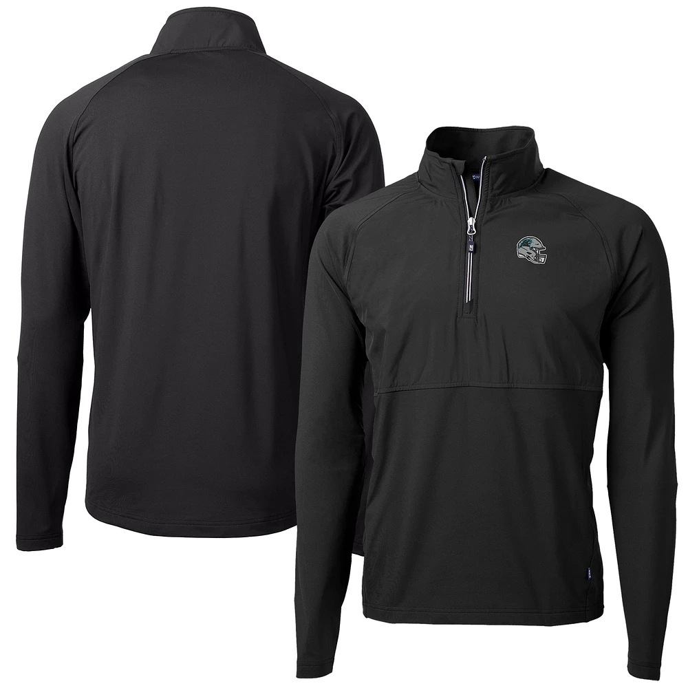 Men's Cutter & Buck Black Carolina Panthers Helmet Adapt Eco Knit Hybrid Recycled Quarter-Zip Pullover Top
