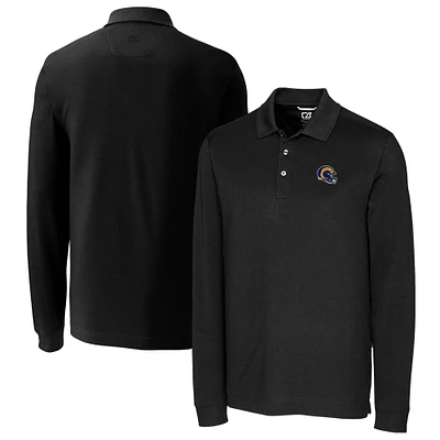 Men's Cutter & Buck Black Los Angeles Rams Helmet Advantage Tri-Blend Pique Long Sleeve Polo
