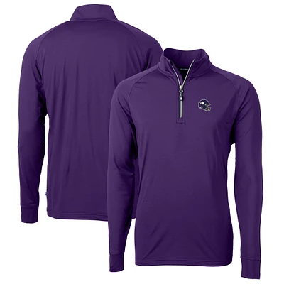 Men's Cutter & Buck Purple Minnesota Vikings Helmet Adapt Eco Knit Stretch Recycled Quarter-Zip Pullover Top