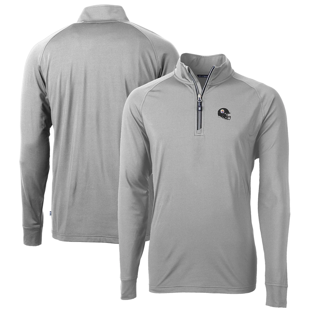 Men's Cutter & Buck Silver Pittsburgh Steelers Helmet Adapt Eco Knit Stretch Recycled Quarter-Zip Pullover Top