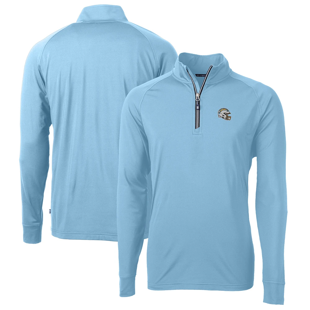 Men's Cutter & Buck Powder Blue Los Angeles Chargers Helmet Adapt Eco Knit Stretch Recycled Quarter-Zip Pullover Top