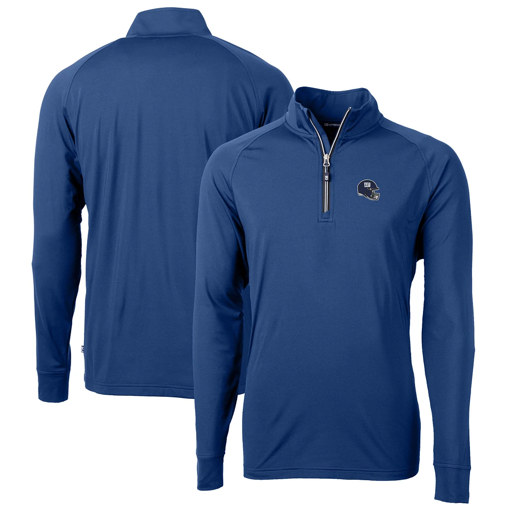 Men's Cutter & Buck Royal New York Giants Helmet Adapt Eco Knit Stretch Recycled Quarter-Zip Pullover Top