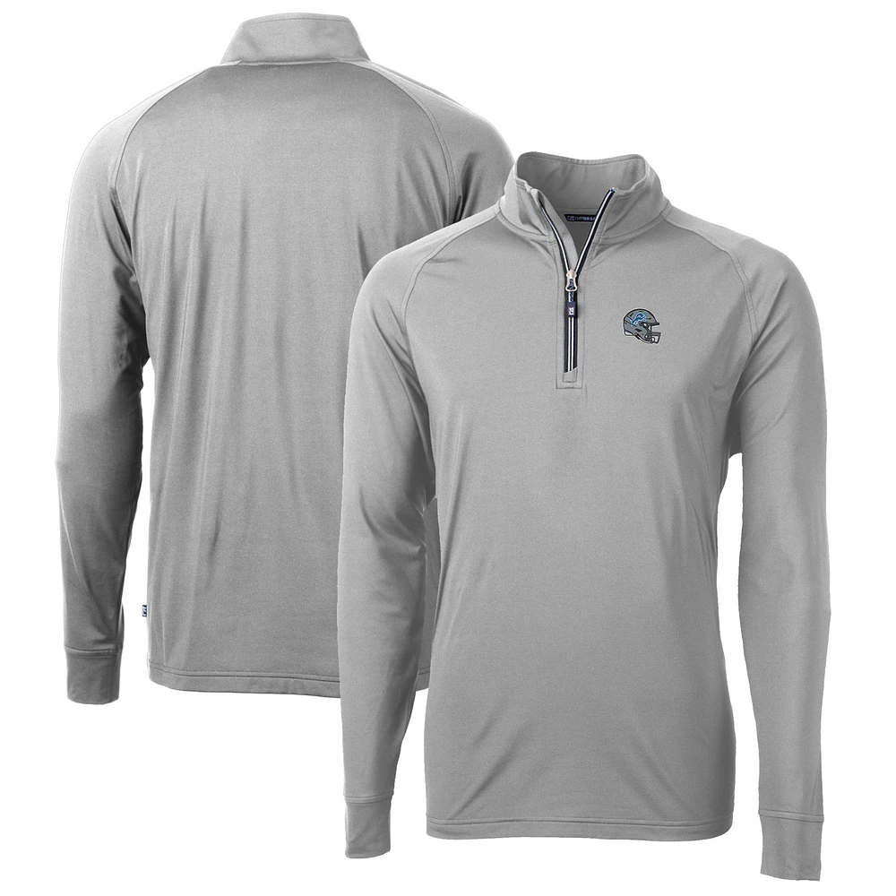 Men's Cutter & Buck Silver Detroit Lions Helmet Adapt Eco Knit Stretch Recycled Quarter-Zip Pullover Top