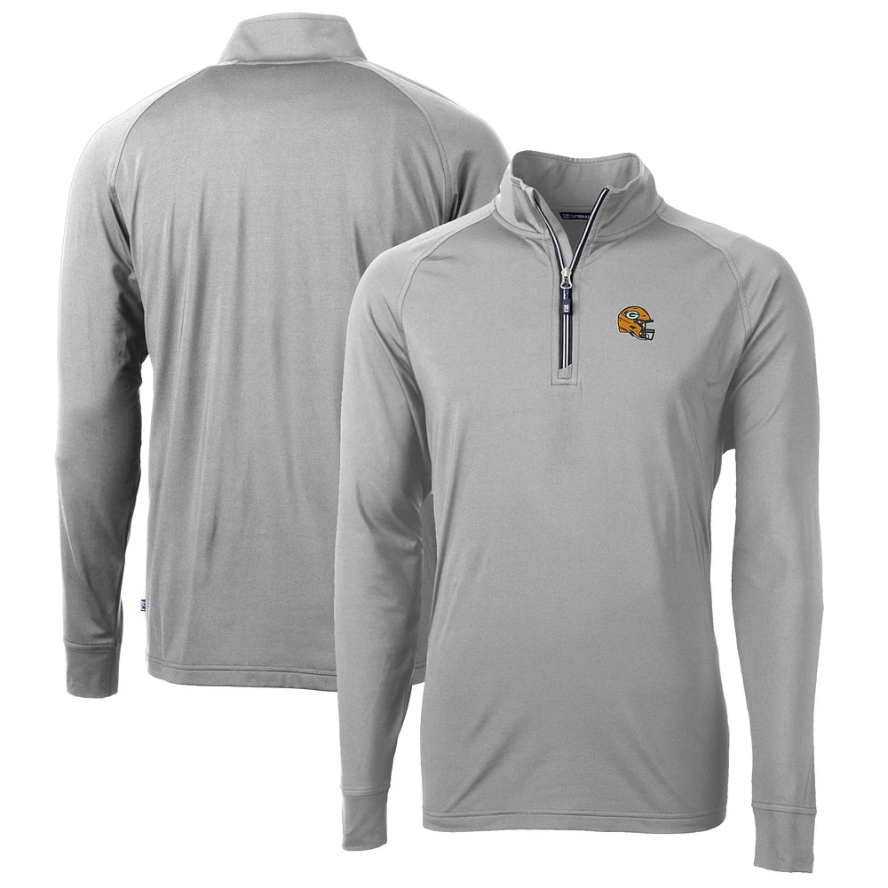 Men's Cutter & Buck Silver Green Bay Packers Helmet Adapt Eco Knit Stretch Recycled Quarter-Zip Pullover Top