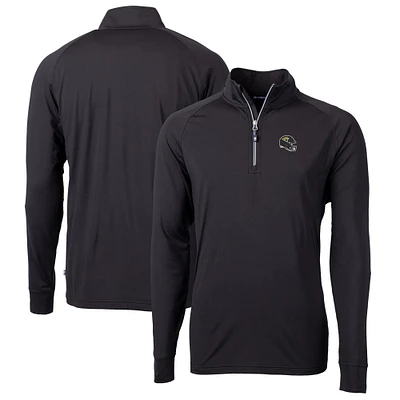 Men's Cutter & Buck Black Jacksonville Jaguars Helmet Adapt Eco Knit Stretch Recycled Quarter-Zip Pullover Top