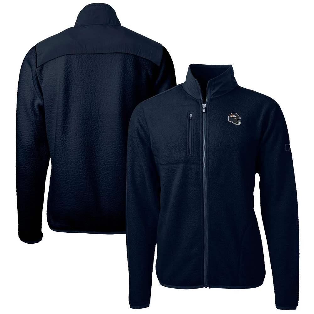 Men's Cutter & Buck Navy Denver Broncos Helmet Cascade Eco Sherpa Fleece Full-Zip Jacket