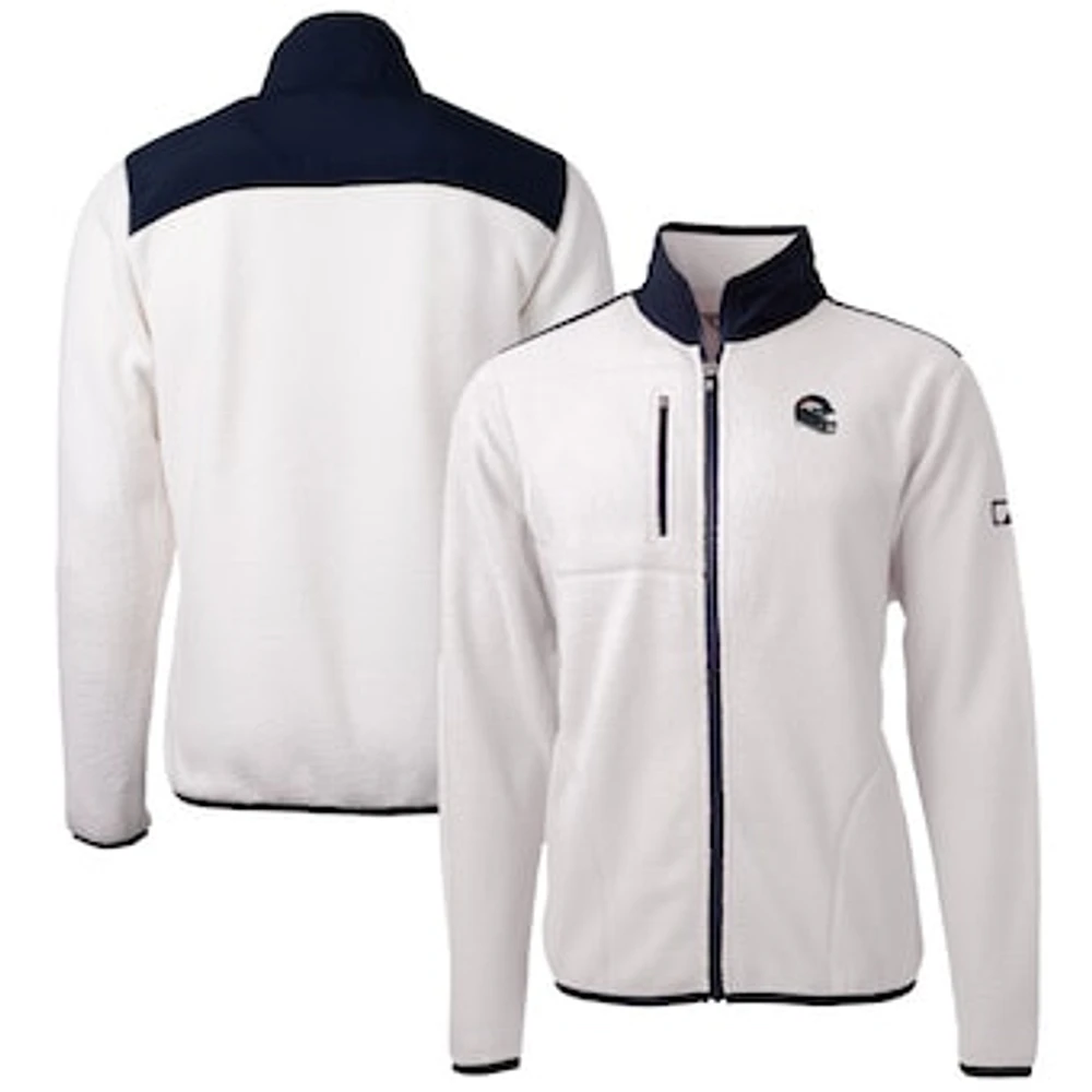 Men's Cutter & Buck White Denver Broncos Helmet Cascade Eco Sherpa Fleece Full-Zip Jacket