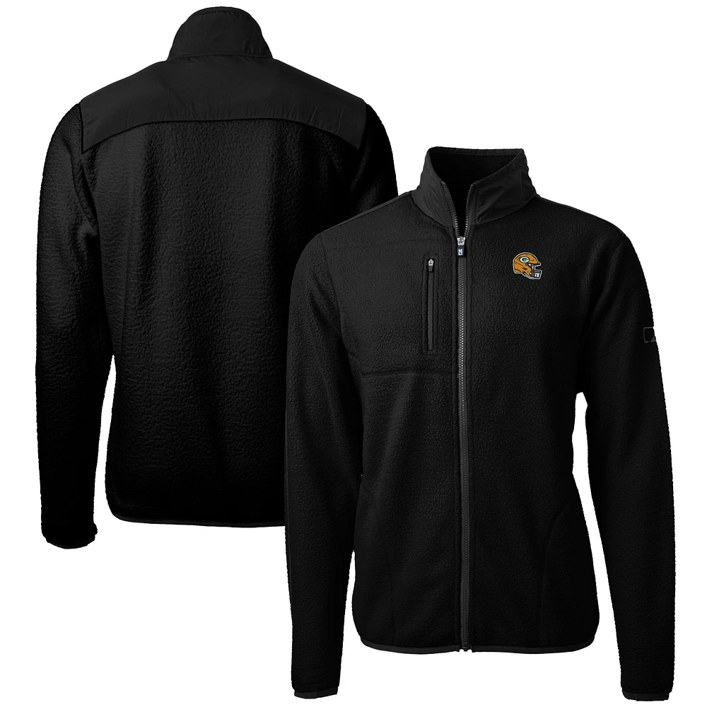 Men's Cutter & Buck Black Green Bay Packers Helmet Cascade Eco Sherpa Fleece Full-Zip Jacket