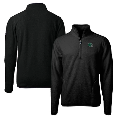 Men's Cutter & Buck Black New York Jets Helmet Cascade Eco Sherpa Fleece Quarter-Zip Pullover Jacket