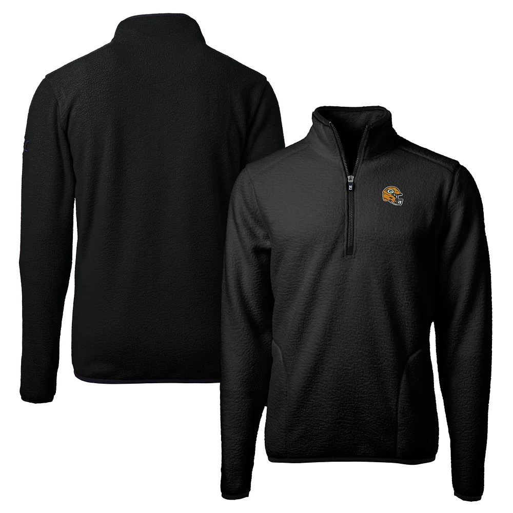 Men's Cutter & Buck Black Green Bay Packers Helmet Cascade Eco Sherpa Fleece Quarter-Zip Pullover Jacket