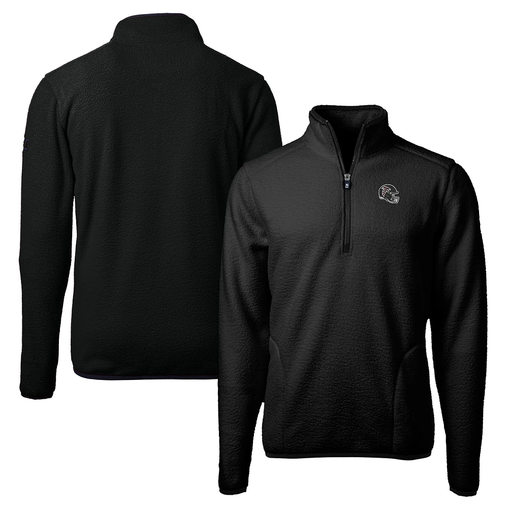 Men's Cutter & Buck Black Atlanta Falcons Helmet Cascade Eco Sherpa Fleece Quarter-Zip Pullover Jacket