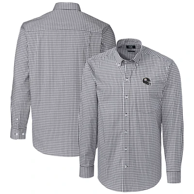 Men's Cutter & Buck Charcoal Pittsburgh Steelers Helmet Easy Care Stretch Gingham Long Sleeve Button-Down Shirt