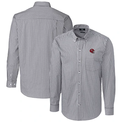 Men's Cutter & Buck Charcoal Kansas City Chiefs Helmet Easy Care Stretch Gingham Long Sleeve Button-Down Shirt