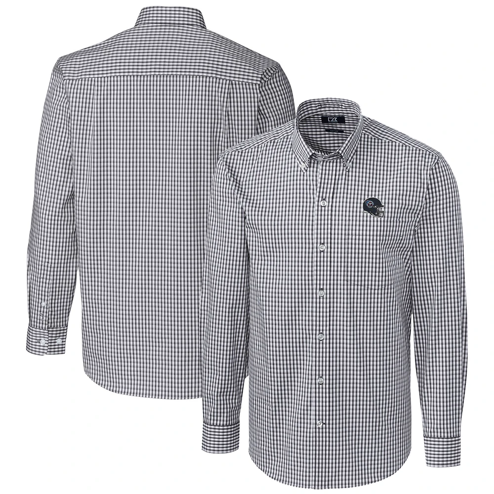 Men's Cutter & Buck Charcoal Tennessee Titans Helmet Easy Care Stretch Gingham Long Sleeve Button-Down Shirt