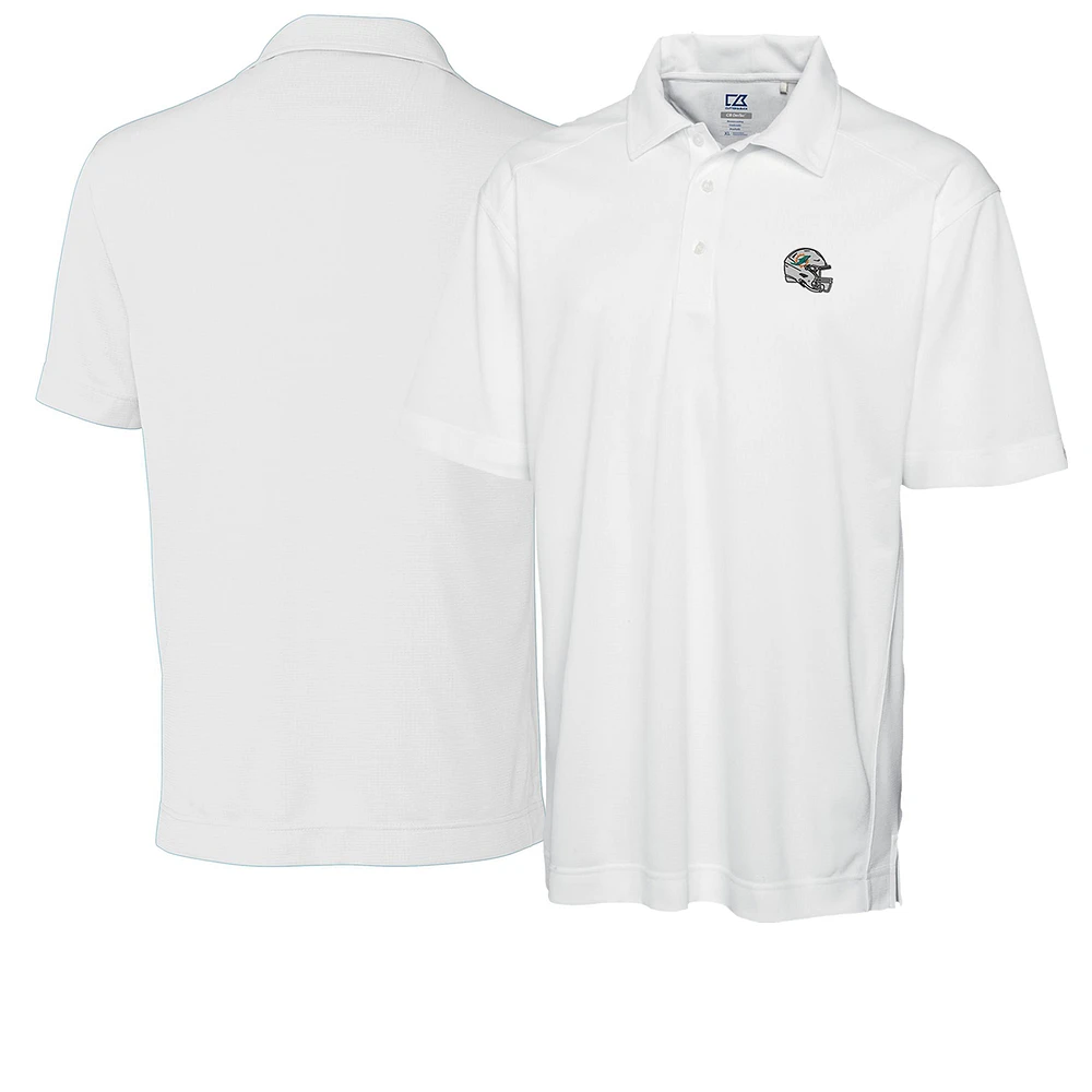 Men's Cutter & Buck White Miami Dolphins Helmet DryTec Genre Textured Solid Polo