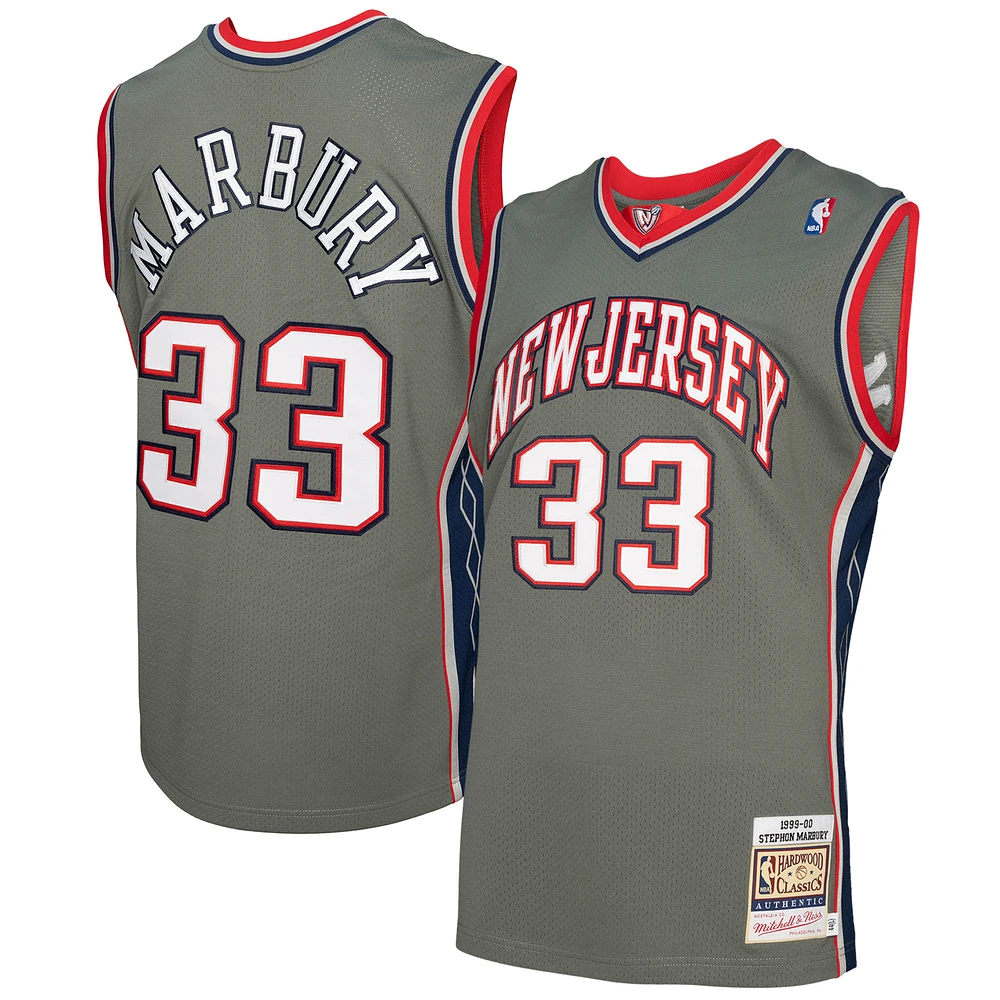 Men's Mitchell & Ness Stephon Marbury Gray New Jersey Nets 1999/00 Authentic Player