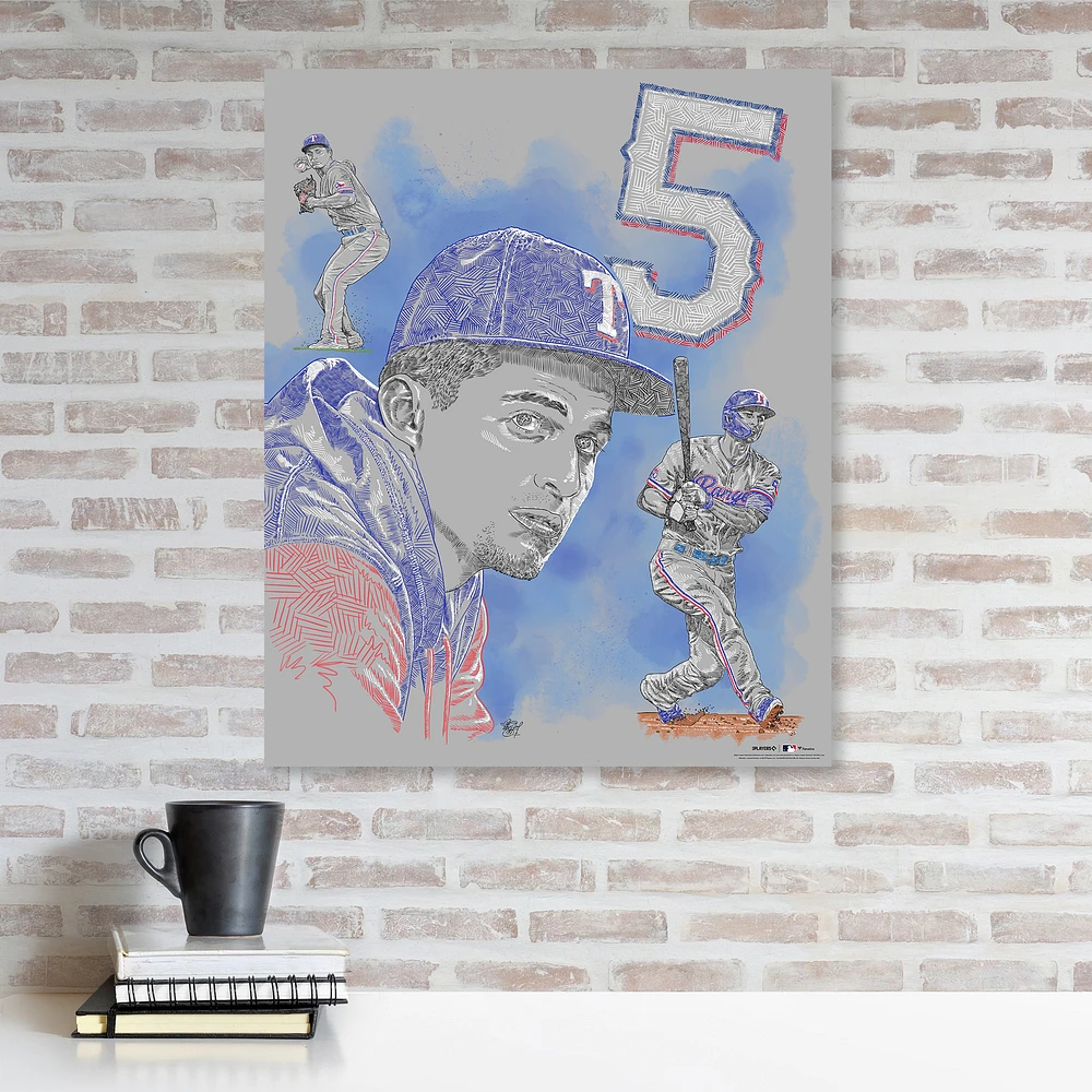 Corey Seager Texas Rangers Unsigned Stretched 20" x 24" Canvas Giclee Print - Designed by Artist Maz Adams