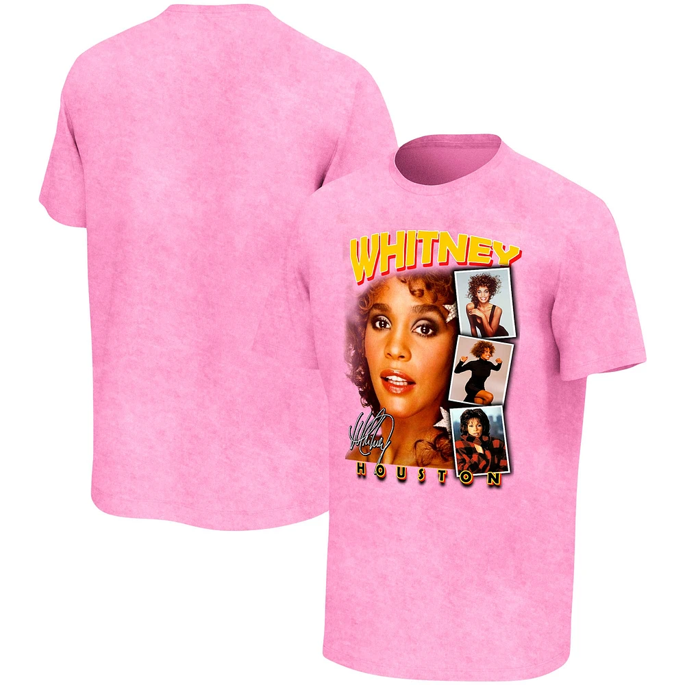 Men's Pink Whitney Houston Photo Collage Washed T-Shirt