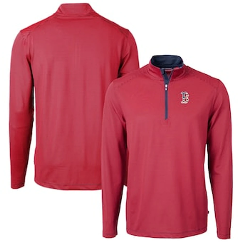 Men's Cutter & Buck Red Boston Sox Americana Logo Big Tall Virtue Eco Pique Recycled Quarter-Zip Pullover Top