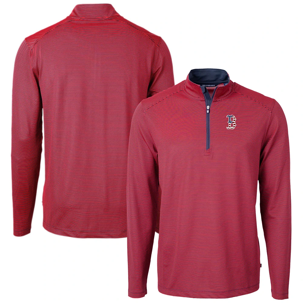 Men's Cutter & Buck Red Boston Sox Americana Logo Big Tall Virtue Eco Pique Recycled Quarter-Zip Pullover Top