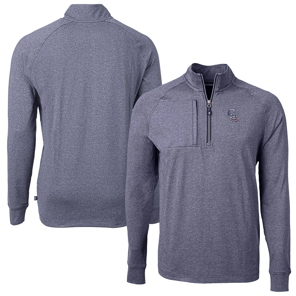 Men's Cutter & Buck Heather Navy Colorado Rockies Americana Logo Big & Tall Adapt Eco Knit Stretch Recycled Quarter-Zip Pullover Top