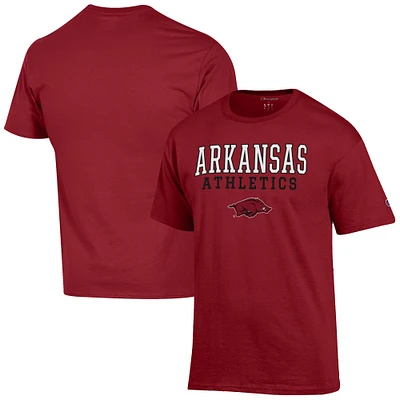 Men's Champion Cardinal Arkansas Razorbacks Athletics Logo Stack T-Shirt