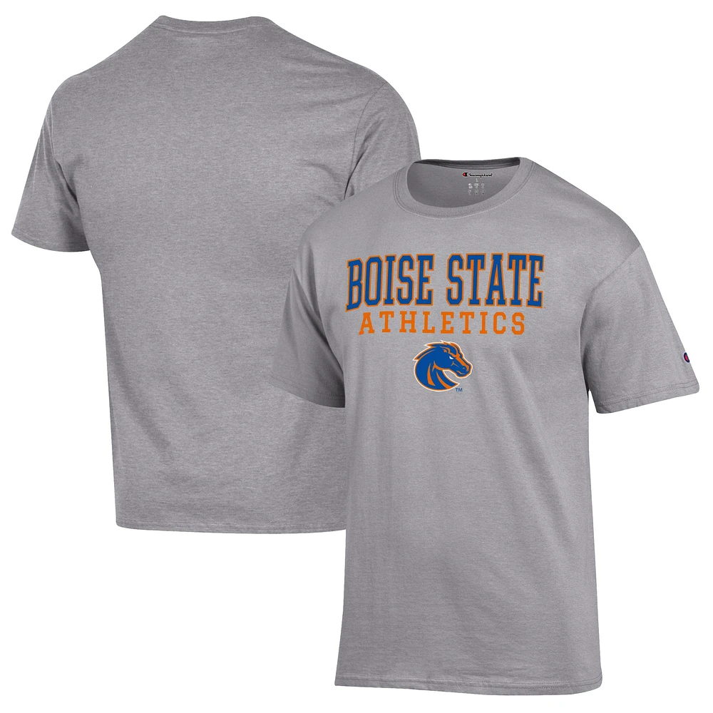 Men's Champion Gray Boise State Broncos Athletics Logo Stack T-Shirt