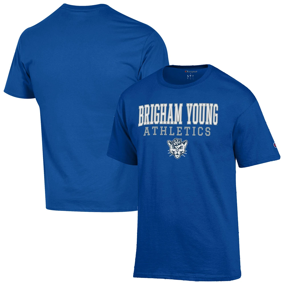 Men's Champion Royal BYU Cougars Athletics Logo Stack T-Shirt