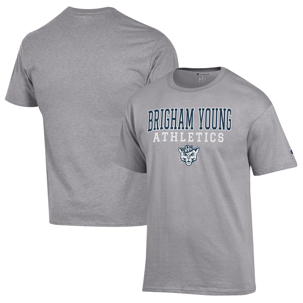 Men's Champion Gray BYU Cougars Athletics Logo Stack T-Shirt