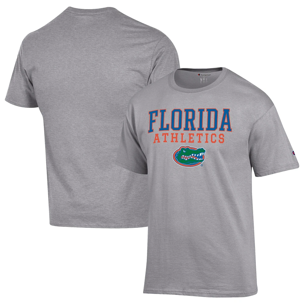 Men's Champion  Gray Florida Gators Athletics Logo Stack T-Shirt