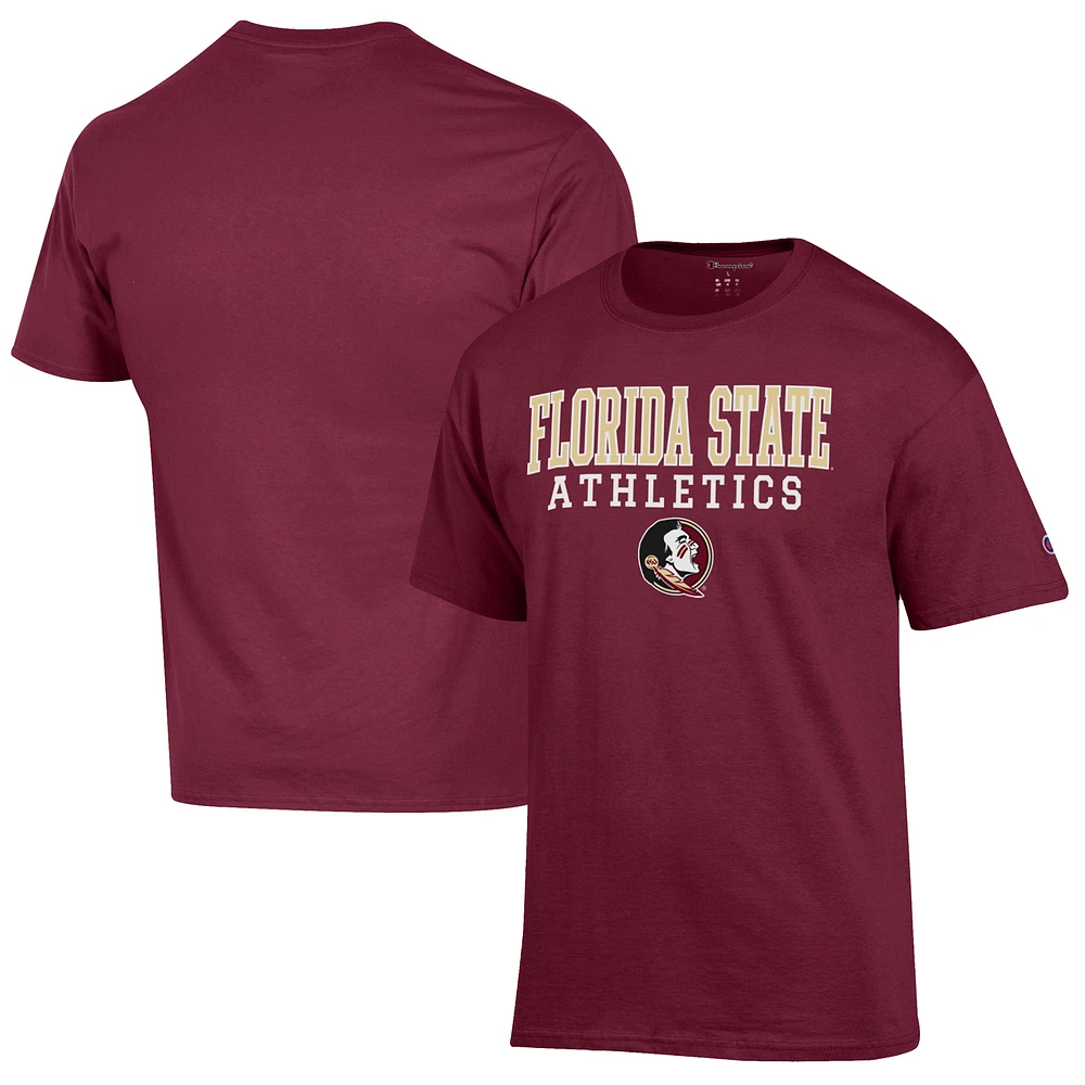Men's Champion Garnet Florida State Seminoles Athletics Logo Stack T-Shirt