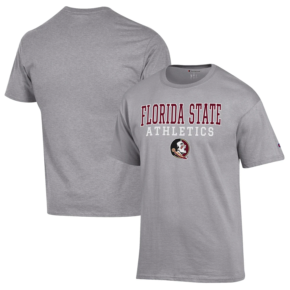 Men's Champion Gray Florida State Seminoles Athletics Logo Stack T-Shirt