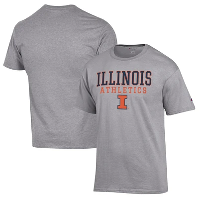 Men's Champion Gray Illinois Fighting Illini Athletics Logo Stack T-Shirt