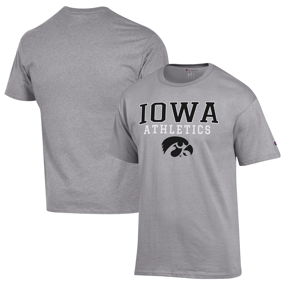 Men's Champion Gray Iowa Hawkeyes Athletics Logo Stack T-Shirt