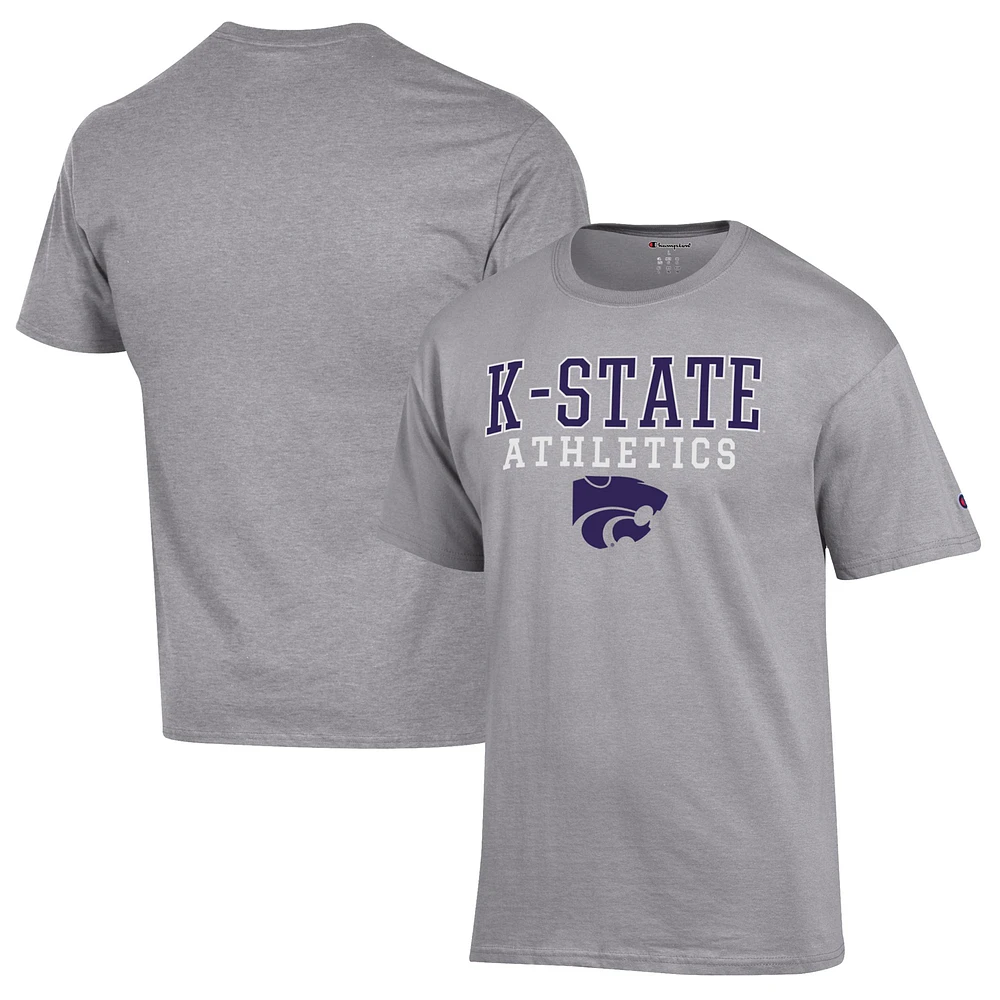 Men's Champion Gray Kansas State Wildcats Athletics Logo Stack T-Shirt