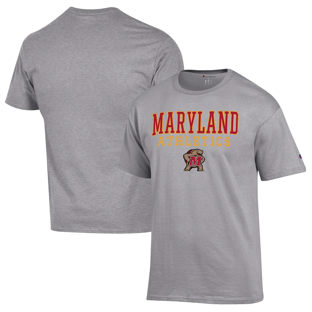 Men's Champion Gray Maryland Terrapins Athletics Logo Stack T-Shirt