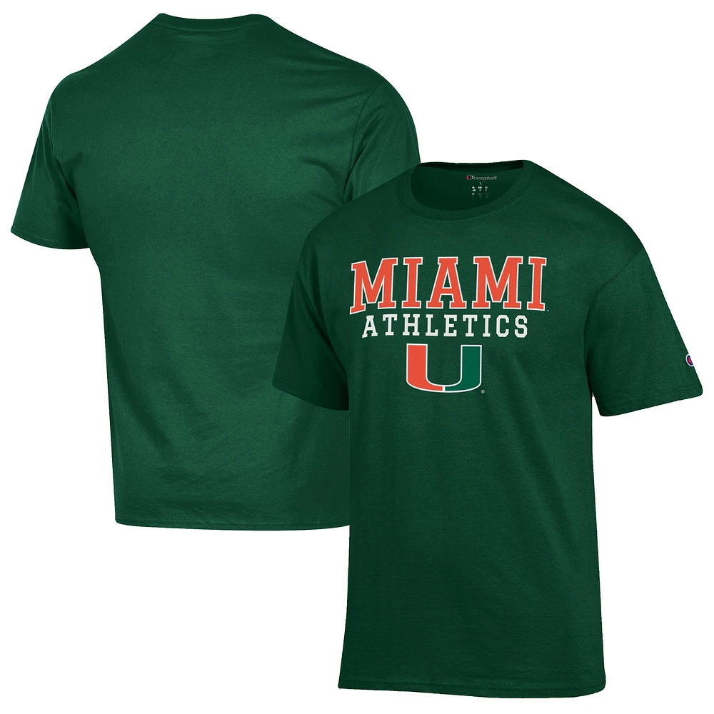 Men's Champion Green Miami Hurricanes Athletics Logo Stack T-Shirt