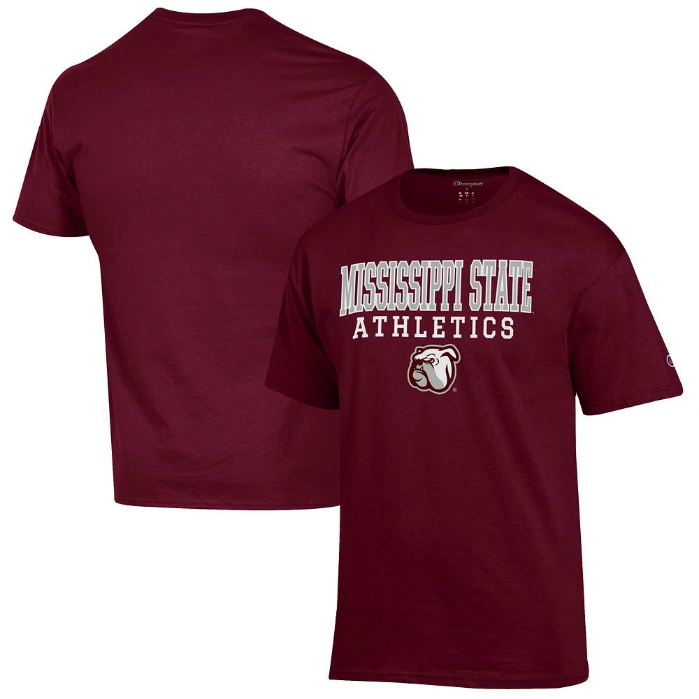 Men's Champion Maroon Mississippi State Bulldogs Athletics Logo Stack T-Shirt