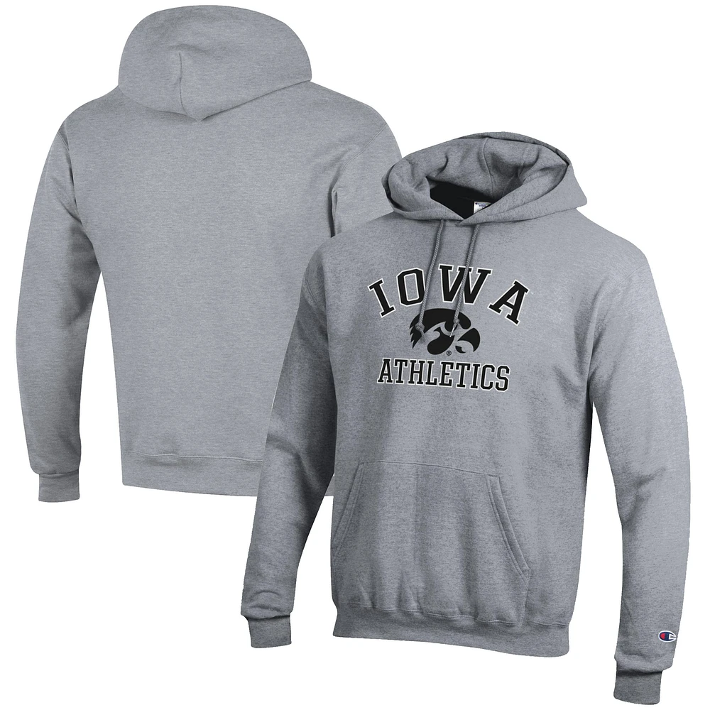 Men's Champion Gray Iowa Hawkeyes Athletics Logo Pullover Hoodie