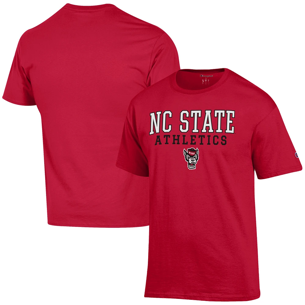 Men's Champion Red NC State Wolfpack Athletics Logo Stack T-Shirt